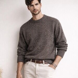 Vintage Lands End Wool Sweater Men's M Crewneck Made in USA 80s 90s Brown Medium